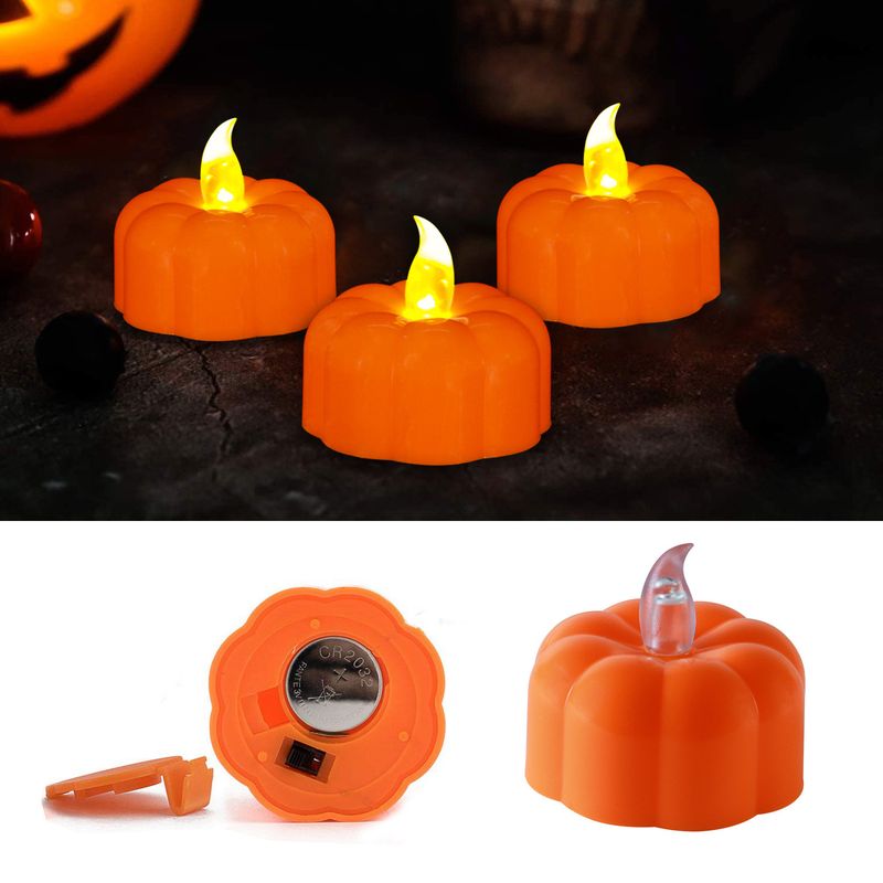 Halloween LED Pumpkin Lantern Set - 12pcs Battery-Operated Flameless Candles, Flickering Warm White Glow, Spooky Decor For Party, Porch & Indoor_voghion.com