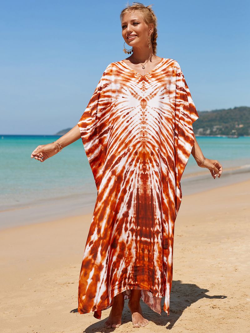 Strandkleid aus 100 % Baumwolle für Damen – Sonnenshirt mit Boho-Print, locker sitzende Bademode, Langarm-Tunika für den Urlaub am Pool_voghion.com
