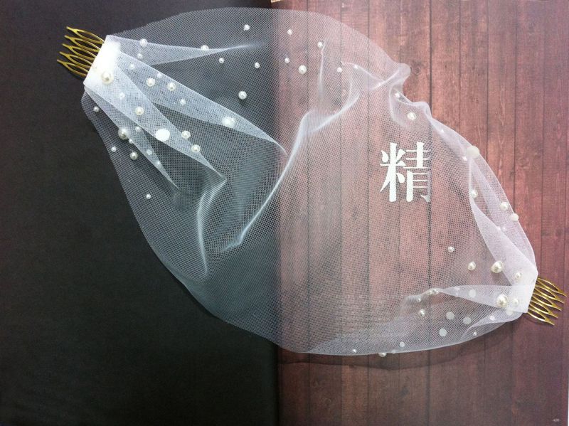 Voile de mariée unisexe en voile de mariée avec peigne à cheveux double orné de perles, voile de mariée en filet doux blanc_voghion.com