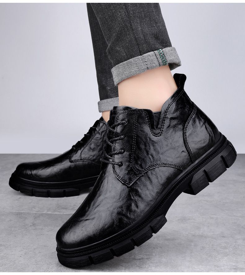 High-Top-Retro-Martin-Stiefel mit dicker Sohle, wasserdichte kurze Stiefel, Outdoor-Werkzeugstiefel, Lederstiefel, Herrenschuhe_voghion.com