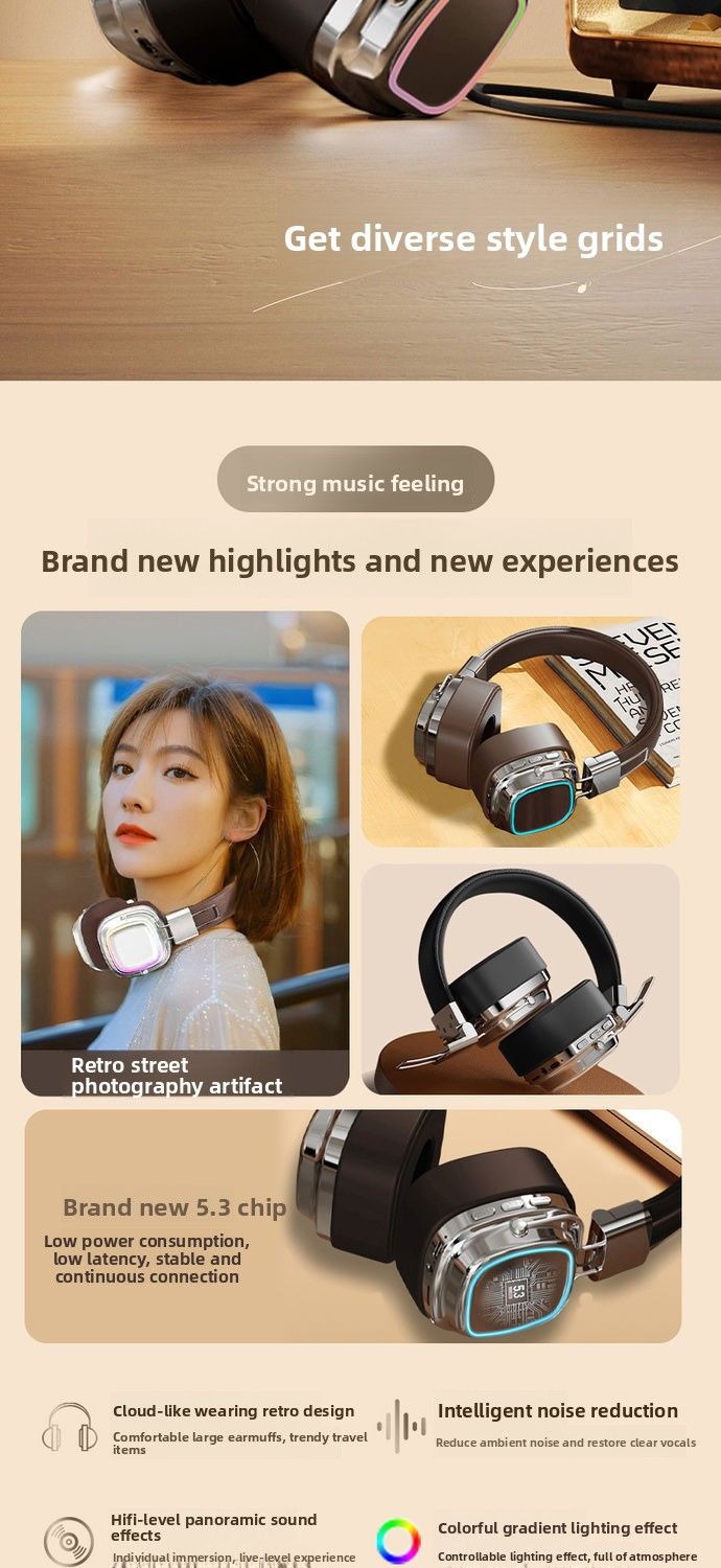 Head-mounted Trendy 5.3 Wireless Bluetooth Luminous Headphones HIFI Heavy Bass Universal For Mobile Phones And Computers_voghion.com