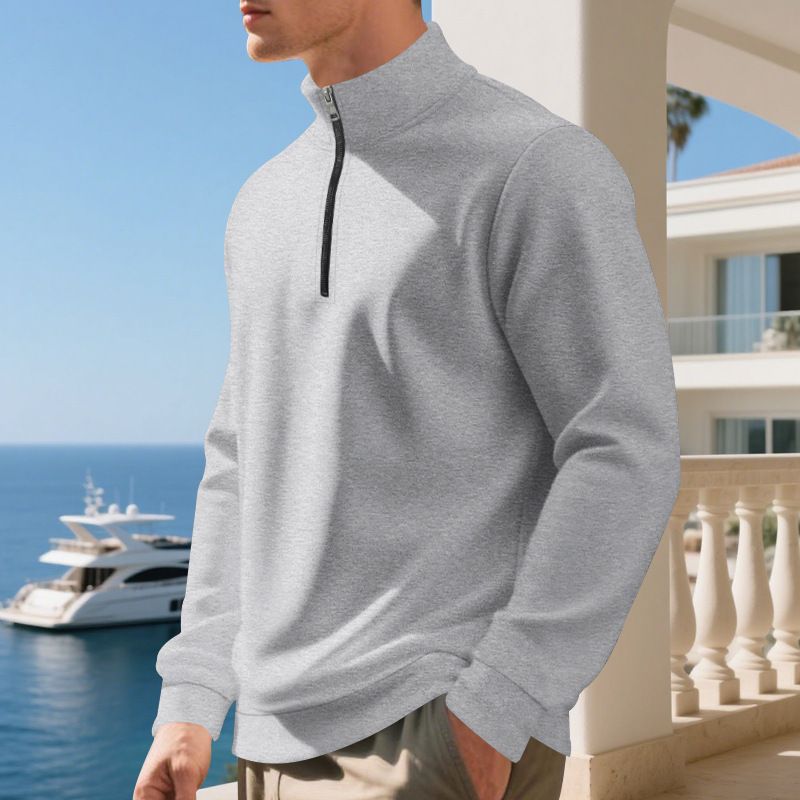 Herren-Pullover mit Fleecefutter und halbem Reißverschluss in Übergröße – lässiger, einfarbiger Hoodie für Herbst und Winter_voghion.com