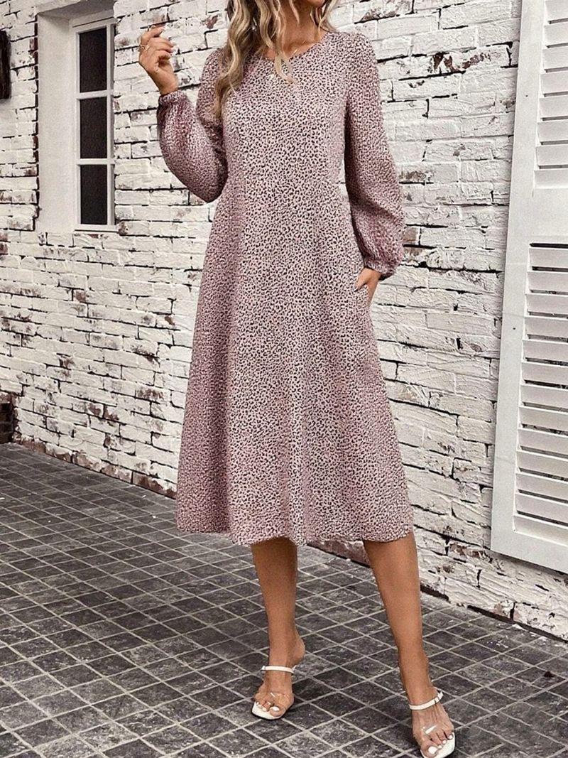 Women's Casual Leopard Print Long Sleeve Dress - Flowy A-Line Tunic With Round Neck, Loose Fit For Autumn Winter (Light Purple, S-XXL)_voghion.com