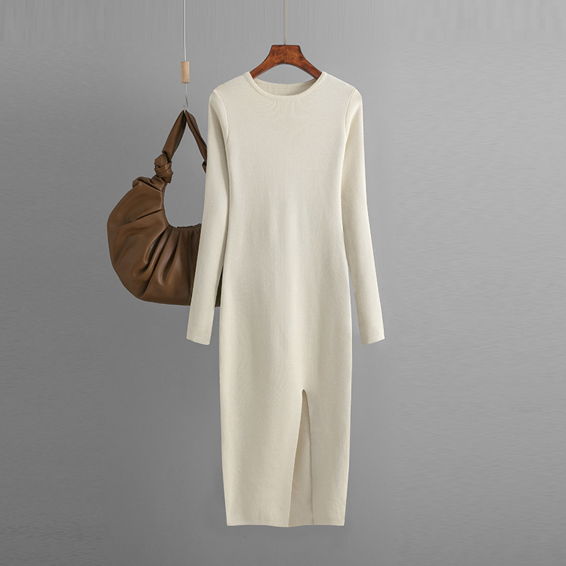 K Neues Slim-Fit Strickkleid für Damen, sowohl zum Übereinander- als auch zum Alleintragen geeignet, Mittellanges, langärmliges, eng anliegendes und figurbetontes Kleid_voghion.com