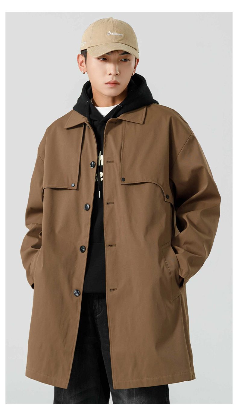 Trench con risvolto Balken da uomo, di media lunghezza, autunno/inverno 2024, nuovo marchio alla moda, con decorazione a rivetti_voghion.com