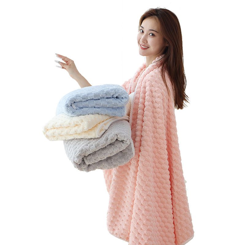 Coral Fleece Cloud Grid Towel Does Not Absorb Water, Bath Towel Adult Shower Cap Set_voghion.com