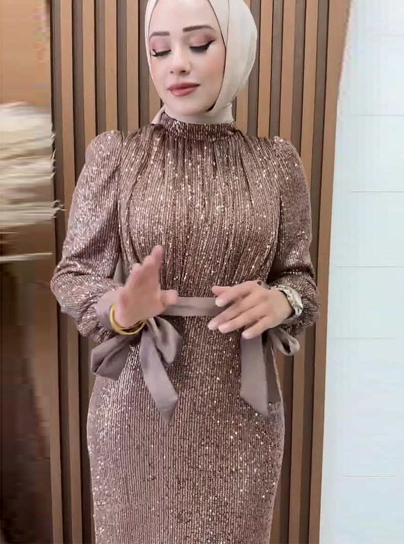Women's Clothing New Solid Color Long Sleeve Loose Fashion Sequin Muslim_voghion.com