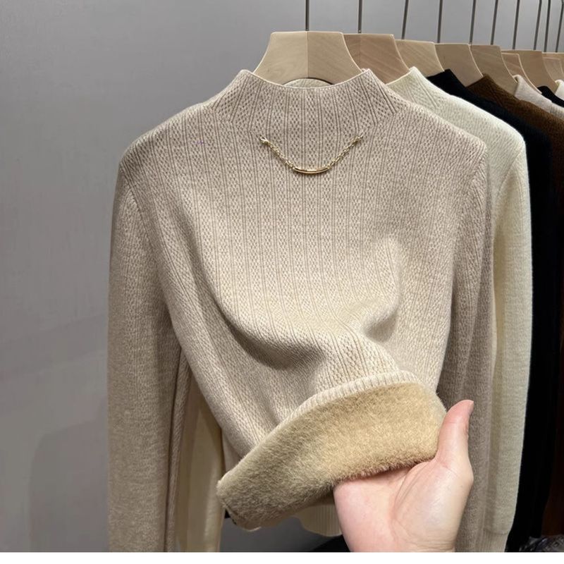 Semi-coltrui met thermische gebreide top – fleecegevoerde winterbasislaag (mix van viscose en polyester, één maat past de meeste)_voghion.com