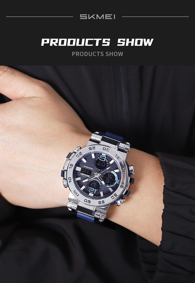 SKMEI Fashion Sport Double Display Digital Electronic Watch LED Light Quartz Watches For Men Waterproof Alarm Clock Wristwatches_voghion.com