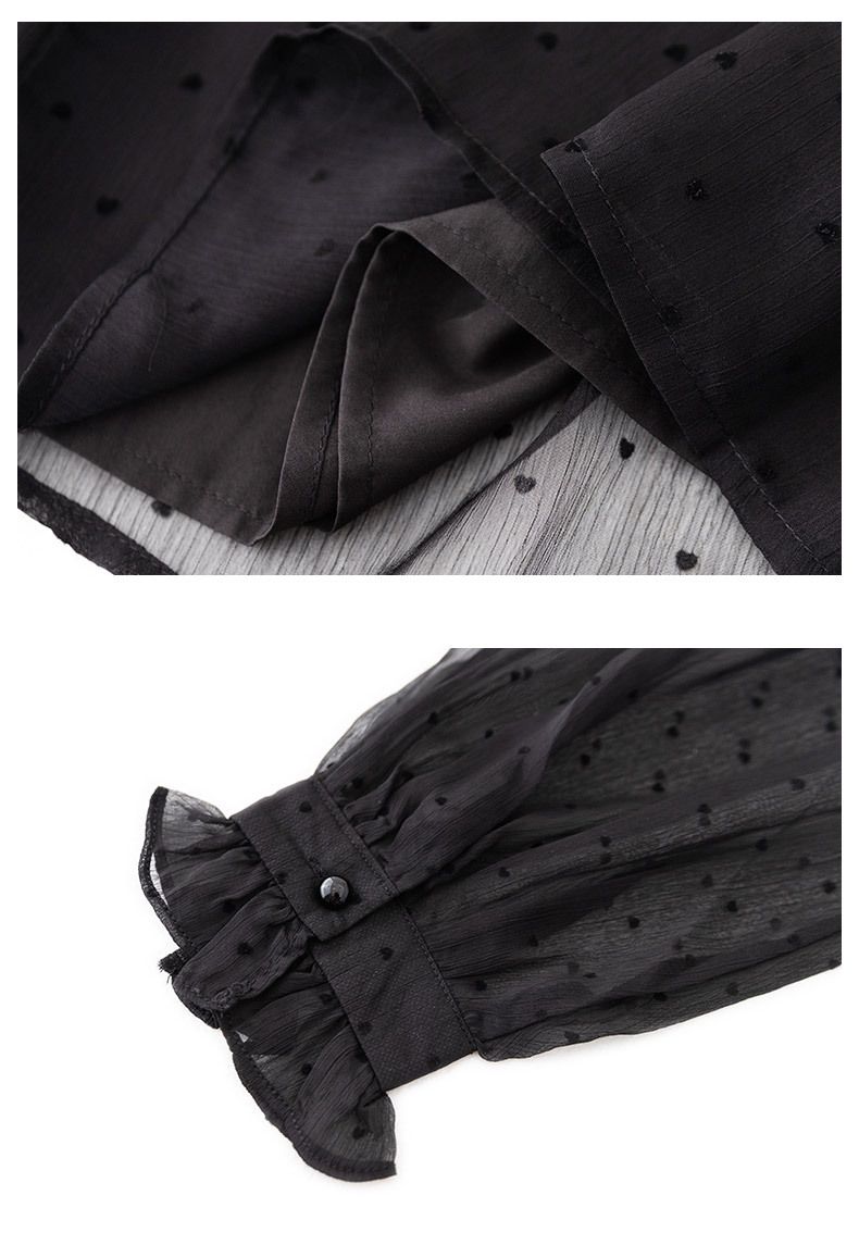 Elegante Chiffonbluse mit gepunktetem Muster, Peter-Pan-Kragen und Volant-Details – Locker geschnittenes Langarm-Oberteil für Damen_voghion.com