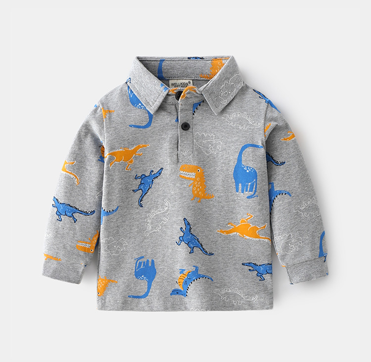 Langarm-Top ohne Kapuze, Frühlings-Langarm-Poloshirt für Jungen, Cartoon, weich, bequem, Revers, Kinderkleidung_voghion.com