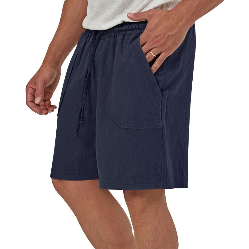 Pantaloncini da spiaggia snellenti in cotone e lino da uomo, nuovi, estivi 2023, con elastico in vita e tinta unita_voghion.com