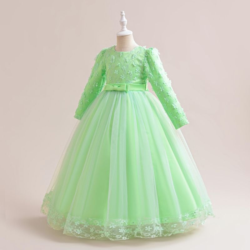 Vestido de princesa para madre e hijos, de manga larga, con apliques de malla, abullonado, para noche, día del niño, para espectáculos_voghion.com