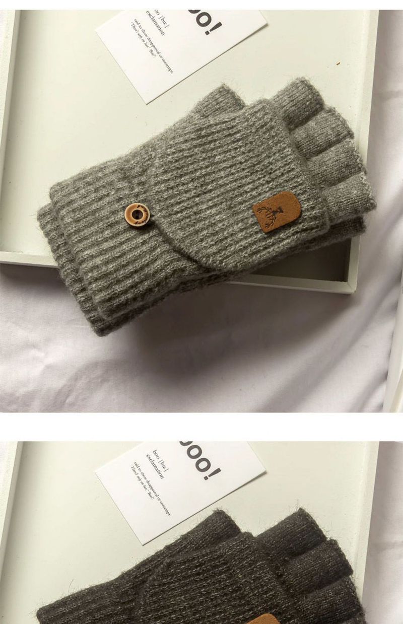 Men's Half-Finger Gloves For Couples, Students, Writing, Fingerless, Korean Style, Autumn And Winter Knitted Wool, Flip_voghion.com