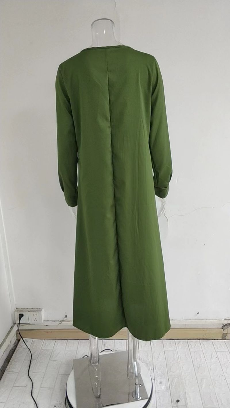 2022 Nuovo stile grande swing tinta unita colletto rovesciato manica semplice casual abito camicia lunga_voghion.com