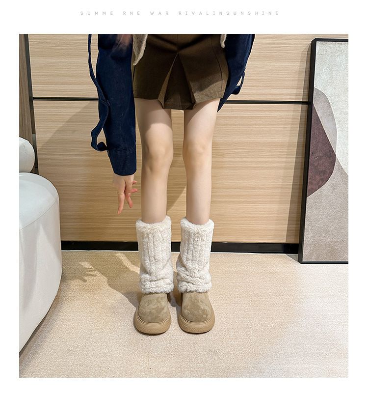 Women's Winter Snow Boots With Faux Fur Lining, Slip-Resistant Thick Sole, Mid-Calf Height, Water-Resistant Suede Upper, Round Toe, Chunky Heel_voghion.com