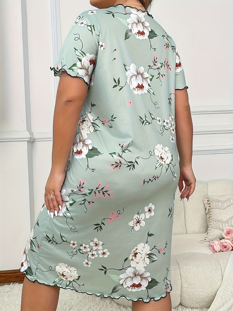 Nachtwäsche für Damen, modische Heimkleidung, Pyjama, Nachthemd, Kleid, kurzärmeliges T-Shirt-Kleid für Damen_voghion.com