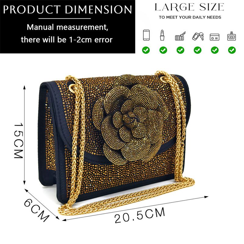 Schwarz+Goldene spitze High Heels gepaart mit quadratischen Schultern und floralem Dekorations-Schuhtaschen-Set für Damen_voghion.com