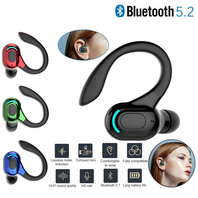 Bluetooth 5.2 Earphone Waterproof Wireless Headphones with Mic Mini Ear Hooks HiFi Stereo Music Earbuds for Phone Gaming_voghion.com