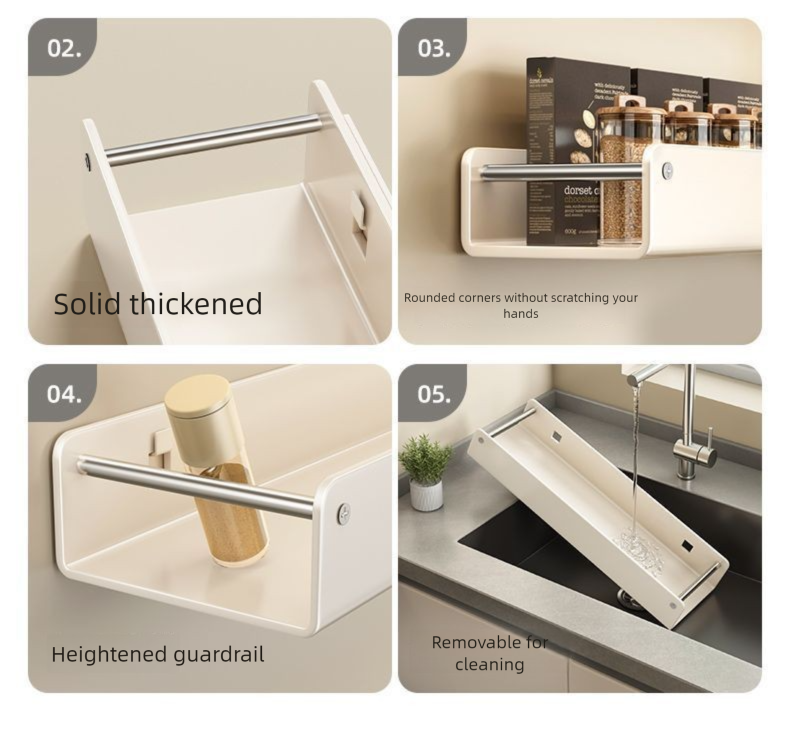 Luxury Kitchen Rack No-Drill Wall-Mounted Salt Seasoning Jar Storage Box Spice Organizer_voghion.com