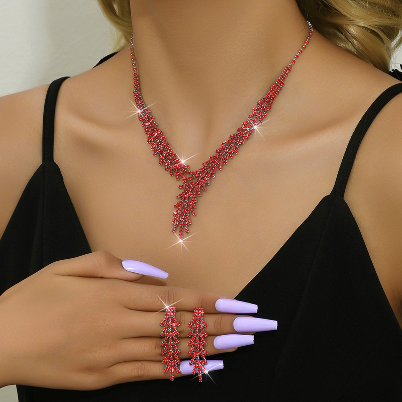 Set di orecchini e collane alla moda da donna, catena a forma di artiglio da donna, catena a forma di fiocco di neve da sposa, regalo semplice per la festa di compleanno_voghion.com