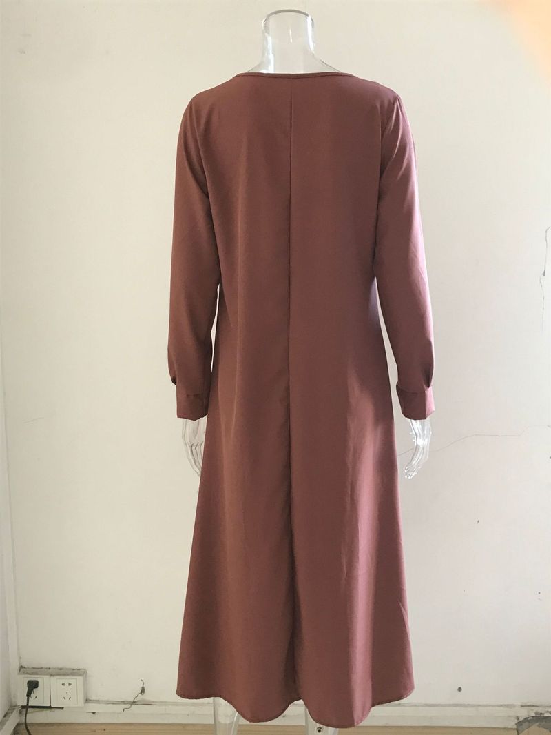 2022 Nuovo stile grande swing tinta unita colletto rovesciato manica semplice casual abito camicia lunga_voghion.com