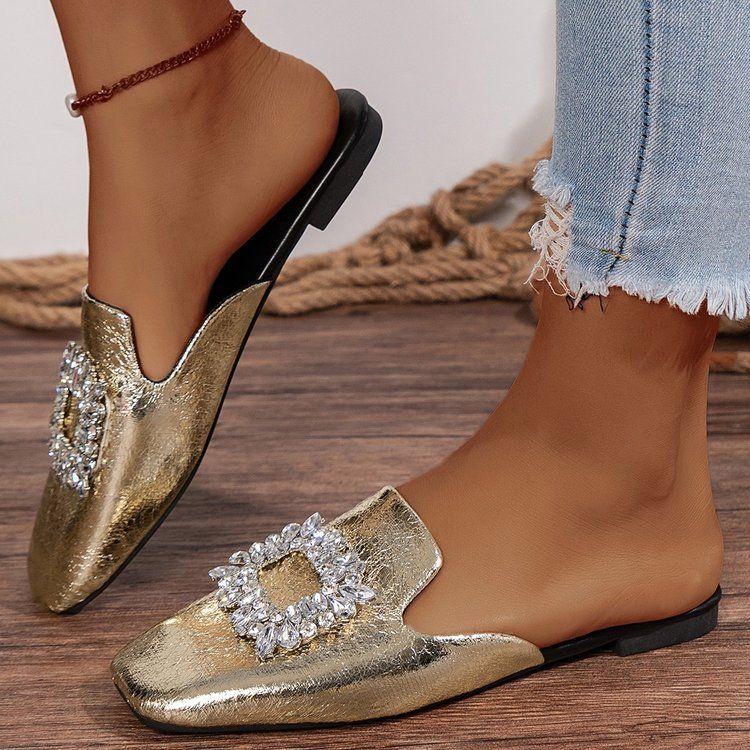 Damenschuhe Neue Sommerschuhe Quadratischer Kopf Pantoletten Sandalen Halbe Unterstützung Einzelschuhe Geschlossener Kopf Halbe Hausschuhe Damen Sommer Outdoor Wear_voghion.com