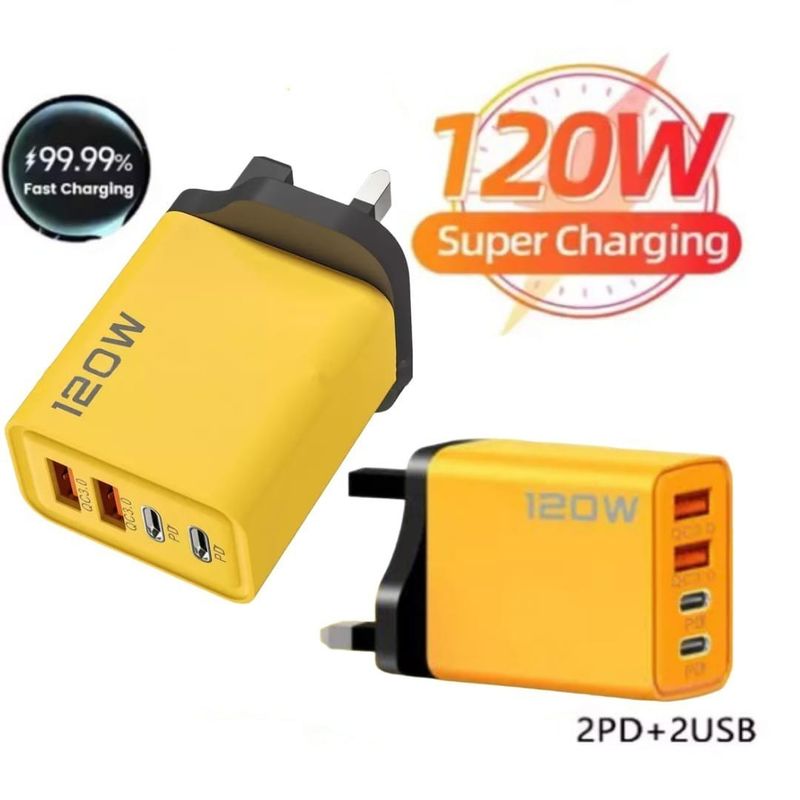 120W Fast Charging Double USB-C PD Multiport Wall Charger Adapter UK-Plug Phone*_voghion.com