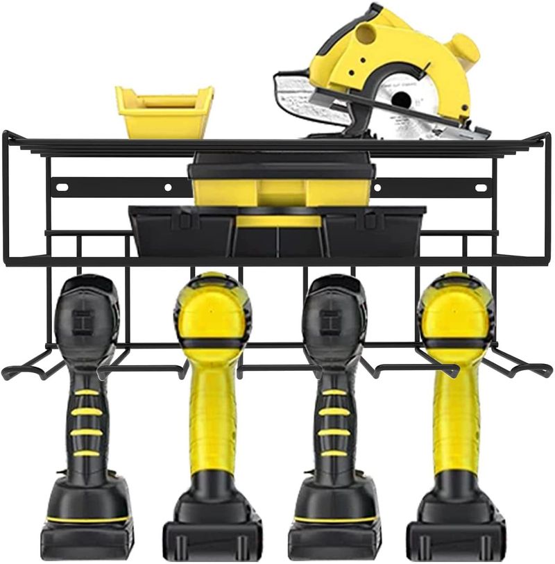 Iron Hand Electric Drill Bracket Wall-mounted Electric Tool Rack Charging Drill Storage Rack Garage Tool Storage Rack_voghion.com