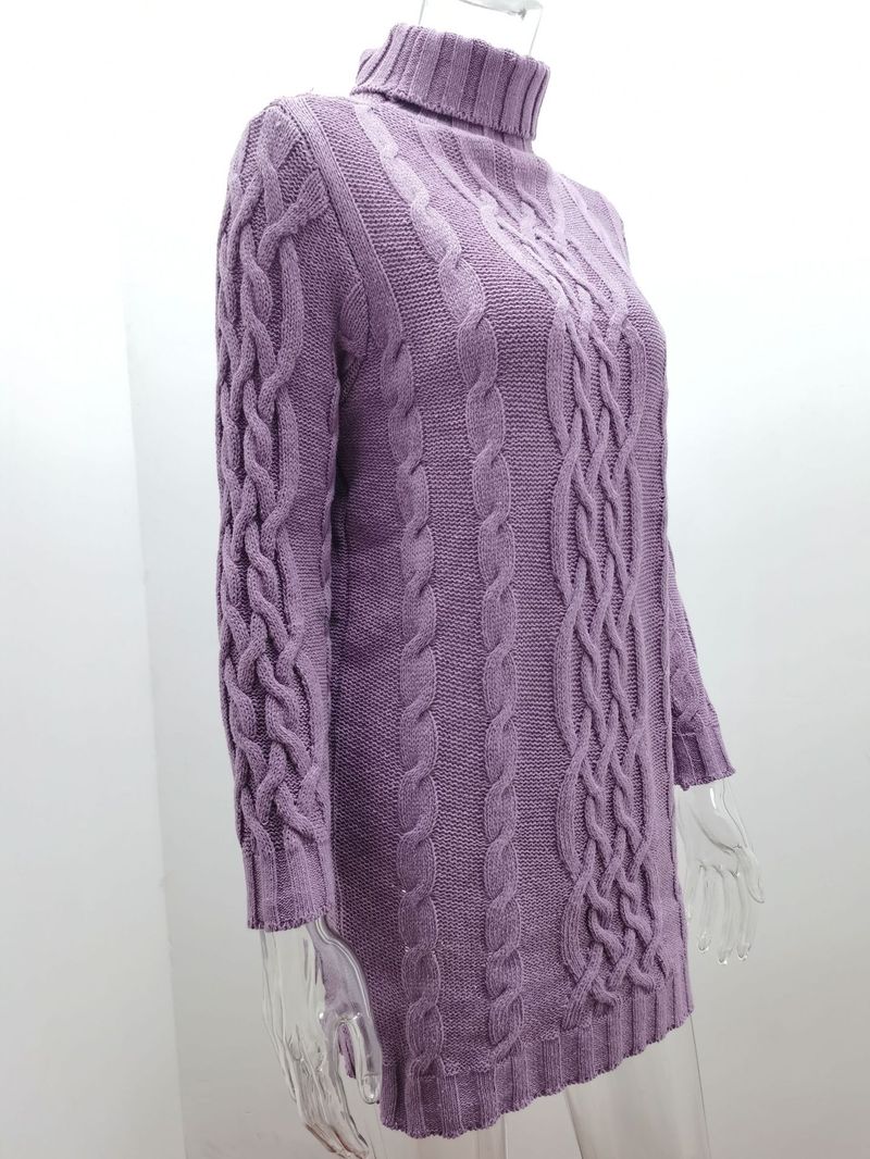 Damenbekleidung Pullover Damen Strickpullover Herbst und Winter verdickt zwei Revers Retro dicke Linie verdrehtes Kleid Wolle_voghion.com