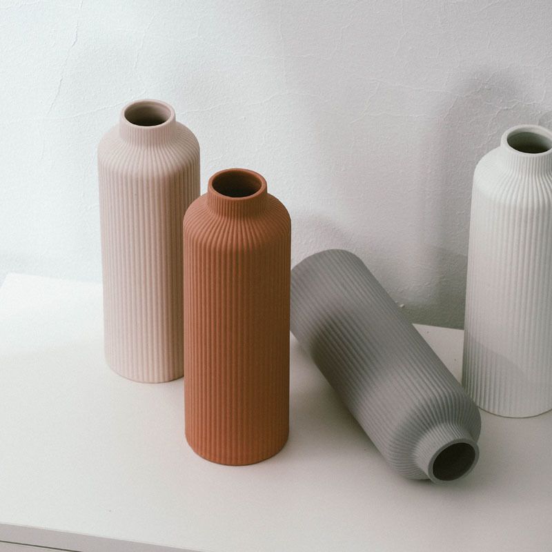Scandinavian Ceramic Vase - Modern Minimalist Home Decor With Artistic Lines, Handcrafted Flower Vase For Living Room Or Office Table Centerpiece_voghion.com