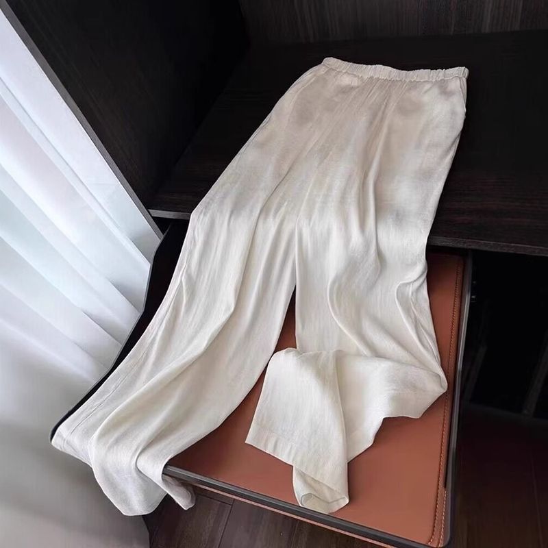 Pantaloni lunghi casual estivi da donna in lino bianco di alta qualità, larghi in cotone, con elastico in vita, adatti a tutte le stagioni_voghion.com