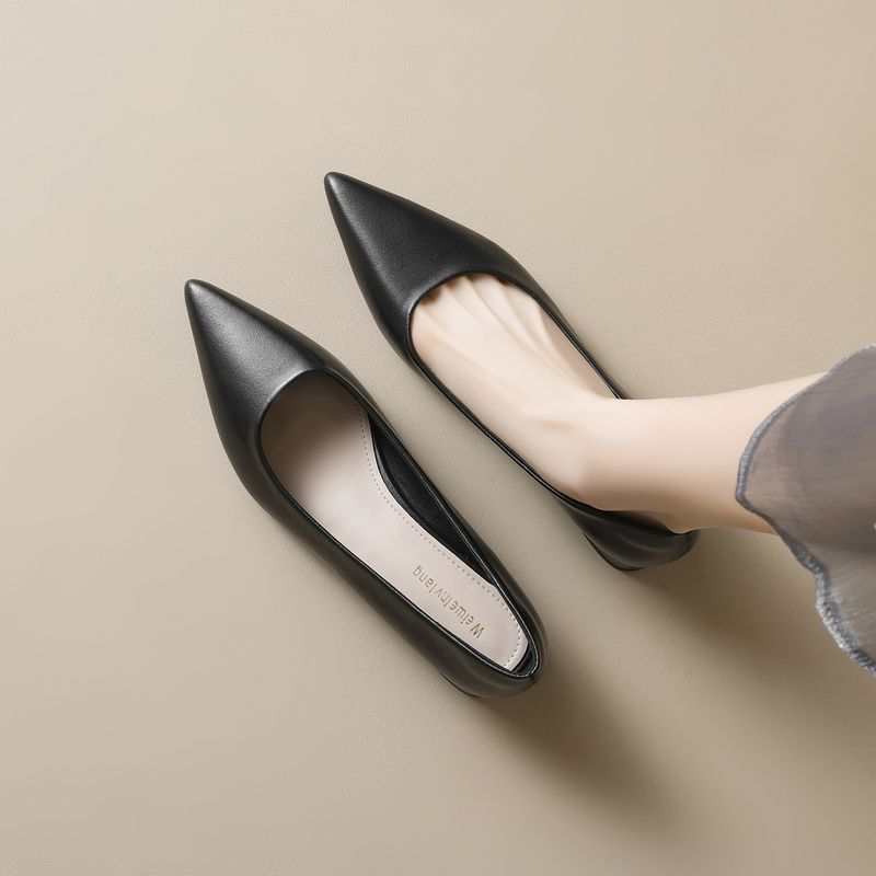 Pointed Single Shoes Women's Light Mouth Thick Heel High Heels One Pedal Black Commuter Work Shoes_voghion.com