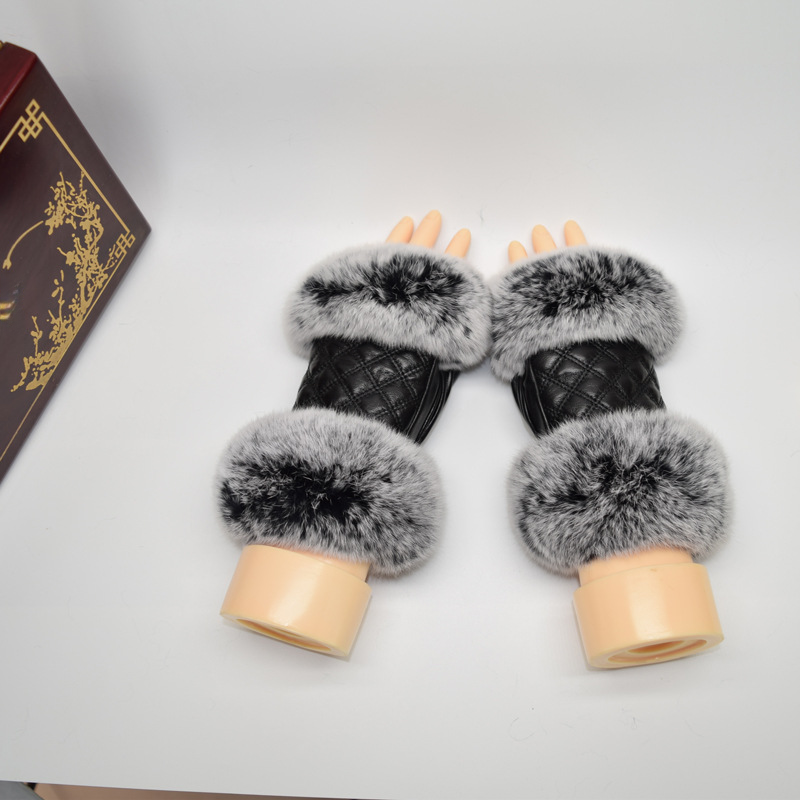 Herbst Winter Mode Schaffell Damen Rex Kaninchenfell Halbschnitt Typing Furry Apparel Vollfingerhandschuhe Neues Modell_voghion.com
