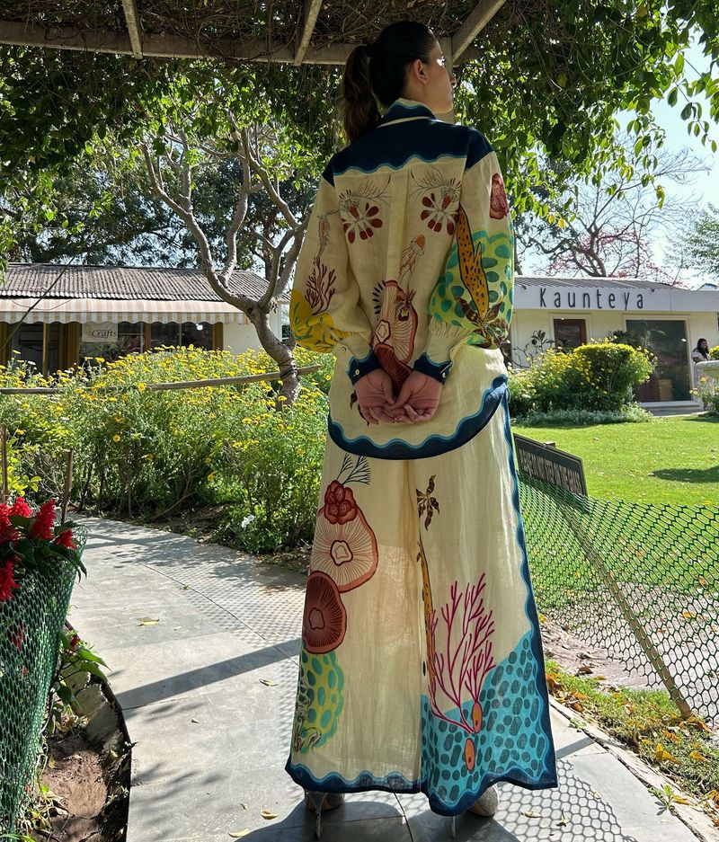 Abbigliamento da donna, abito a due pezzi in cotone e lino stampato con personalità della moda, sciolto, per le vacanze, per il tempo libero_voghion.com