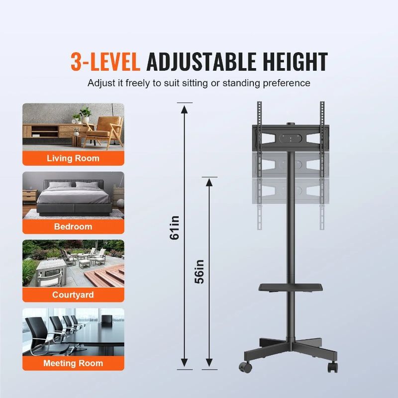 Mobile Inch Portable 23 Height TV Cart TVs Stand For A For To Wheels TV 60 Adjustable Mobile With Stand With Tray TV Audio-Vis_voghion.com