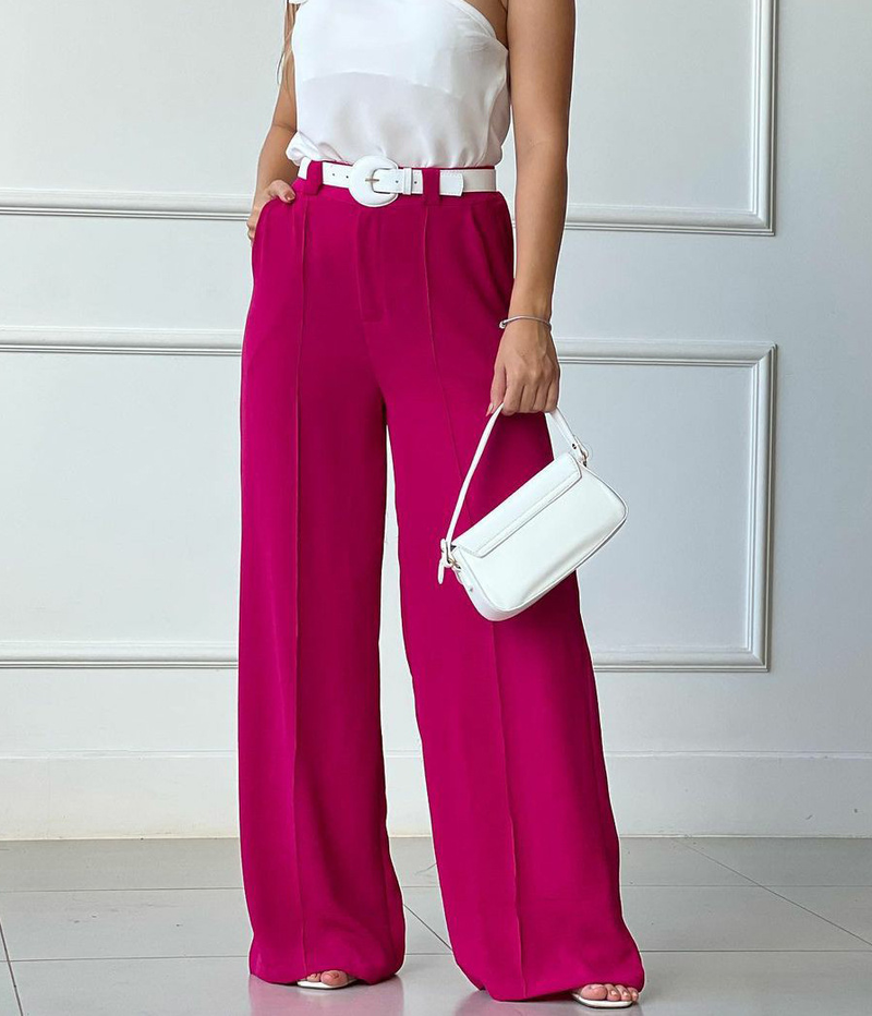 Spring And Summer Thin Trousers Solid Color Loose Pleated Wide Leg Casual Pants Semi Elastic Waist_voghion.com