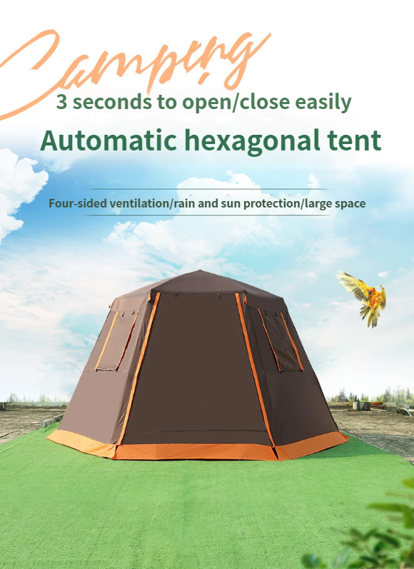 New Automatic Hexagonal 4 5 6 7 8 Person Style Family Camping Mongolian Yurt Tent_voghion.com