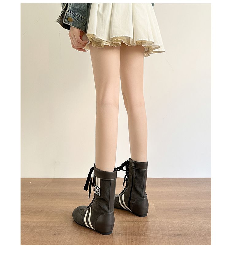 Botas de boxeo para mujer, versión de piel de vaca, con aumento de altura, planas, informales, deportivas, de estatura pequeña, con cordones, estilo Martin, de Bir Kenstock_voghion.com