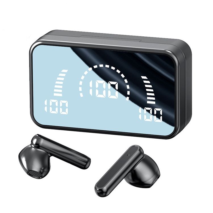 V9 Mirror Noodle Wireless Bluetooth Earphone with Charging Compartment (Black)_voghion.com