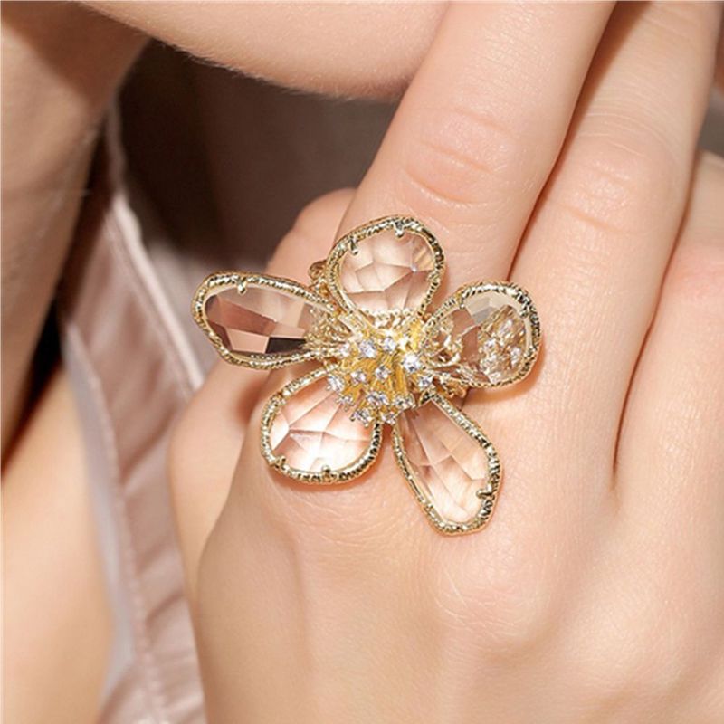 2025 Damesmode Verstelbare grote bloemkristallen ring, trouwsieraden_voghion.com