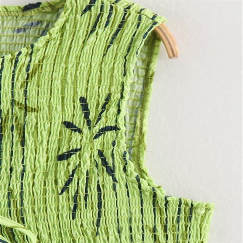 Women's Clothing Fashion Printed Round Neck Sleeveless Lace Up Vest Top Casual Street Style Trousers Suit_voghion.com