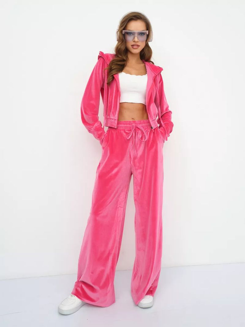 Fashion Casual Women's Solid Color Zipper Cardigan Silver Fox Fleece Sweatshirt With Drawstring Pants Two-Piece Set_voghion.com