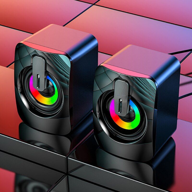 Altoparlanti per computer HiFi Stereo Microfono Altoparlante audio USB cablato con luce LED per computer desktop PC_voghion.com