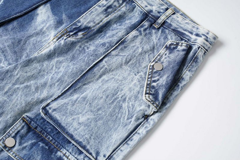 Calças de trabalho com bolsos grandes e design tie-dye americano para homens e mulheres, jeans de hip-hop de perna larga e corte solto_voghion.com