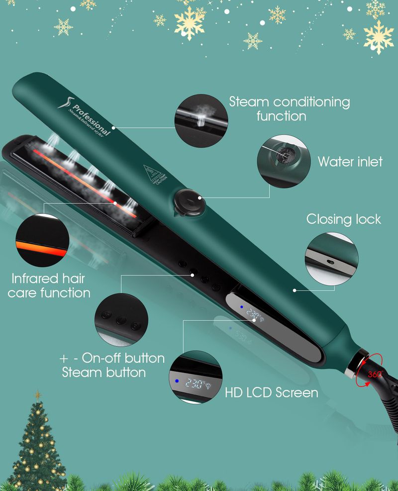 Professional Infrared Steam Hair Straightener With Negative Ion Technology – Ceramic Tourmaline Plates, 15 Temperature Settings, Dual Voltage_voghion.com
