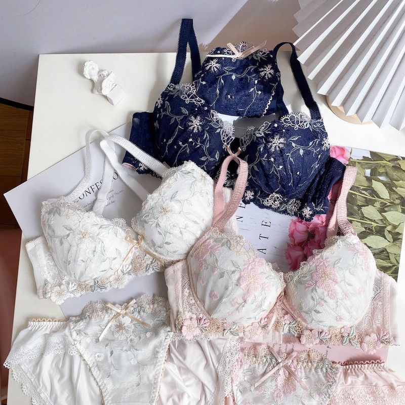 Damen Dessous Kleine Brust Dünne Mädchen BH Set Weiche Bügel Unterwäsche BH_voghion.com