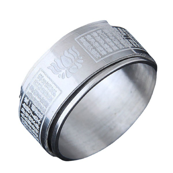 Rotating Versatile Heart Sutra 's Titanium Steel Index Finger Handicrafts Personalized Single Closed Ring for Trendy_voghion.com