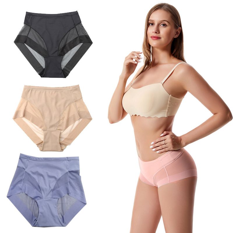 2025d Mid-Waist Transparent Mesh Triangle Panties Waist-Cinching Comfortable Ice Silk Women's Underwear Plus Size_voghion.com