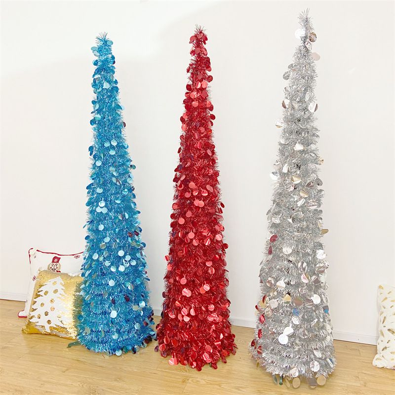 Christmas 150cm folding tree solid color folding decoration tree retractable folding PVC Christmas tree fur strips tree_voghion.com
